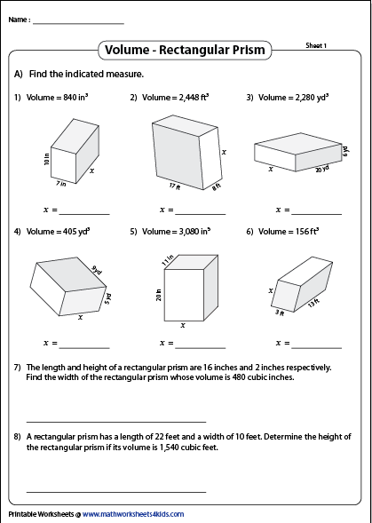Fifth grade math worksheet featuring five word problems focused on calculating volume