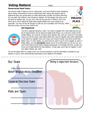 First grade student worksheet explaining the importance of voting with reading comprehension and subtraction practice