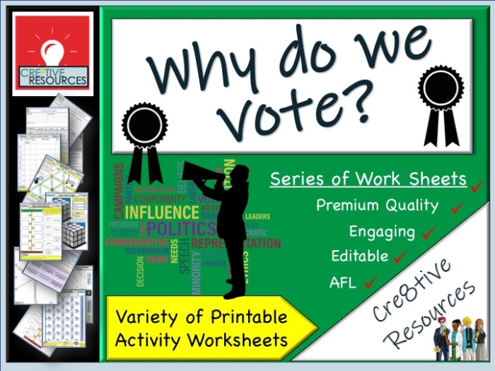 First grade students completing a Why Do We Vote worksheet with reading comprehension questions about voting and democracy
