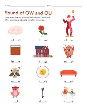 Second grade worksheet for reading and decoding words with the ew vowel diphthong