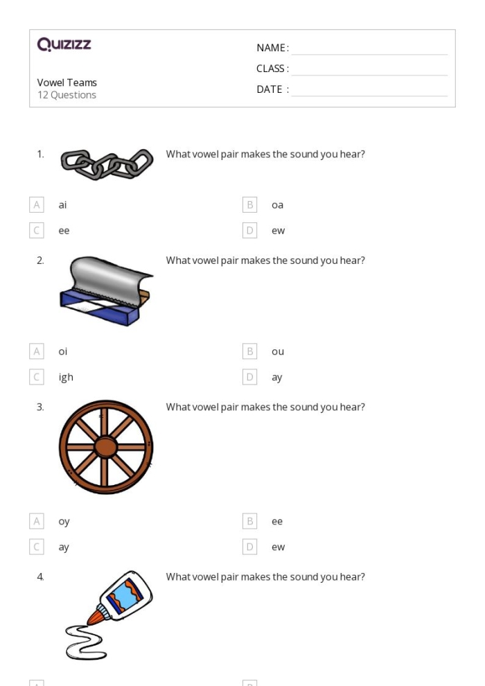 Vowel Teams Worksheet Nine Identifying and Practicing Common Word Patterns Second grade student worksheet focusing on identifying and practicing English vowel teams through fill-in-the-blank exercises and a wordsearch puzzle.