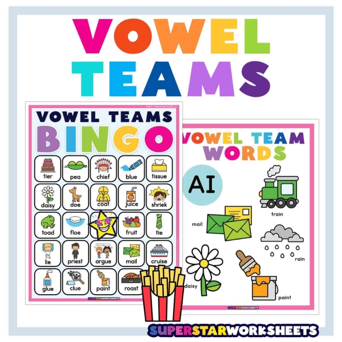 Explore vowel teams with this engaging worksheet designed for young learners Vowel Teams worksheet for second graders featuring fill-in-the-blanks and a word search activity