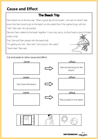 Worksheet exploring cause and effect in a passage from Sharon Creech's Walk Two Moons Targeted reading skills practice worksheet focused on cause and effect in Walk Two Moons for fifth graders