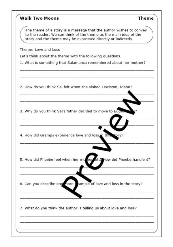 Fifth grade students analyzing point of view and perspective through a Walk Two Moons excerpt worksheet activity