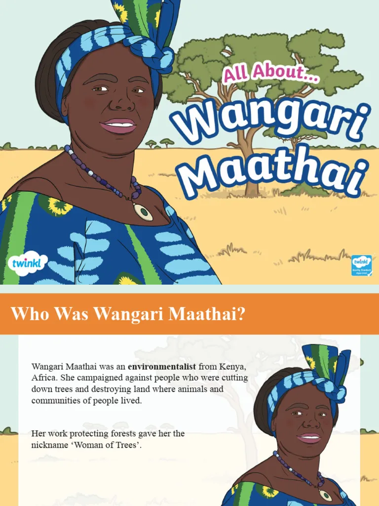 All About Wangari Maathai Reading and Comprehension Worksheet for Grade 2 Second grade reading worksheet featuring a biography of environmental activist Wangari Maathai with comprehension questions