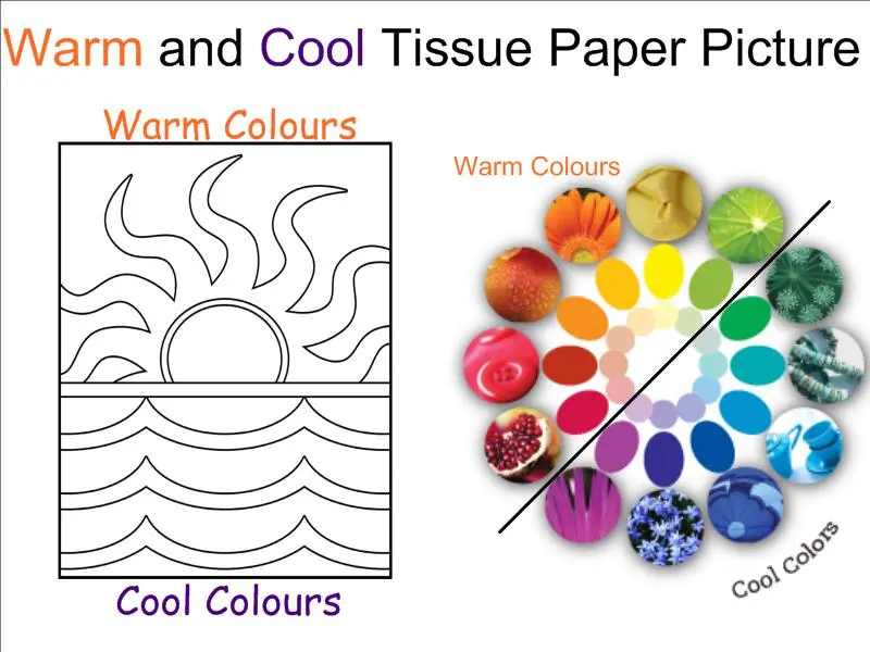 Kindergarten student completing a beach-themed coloring activity to distinguish between warm and cool colors