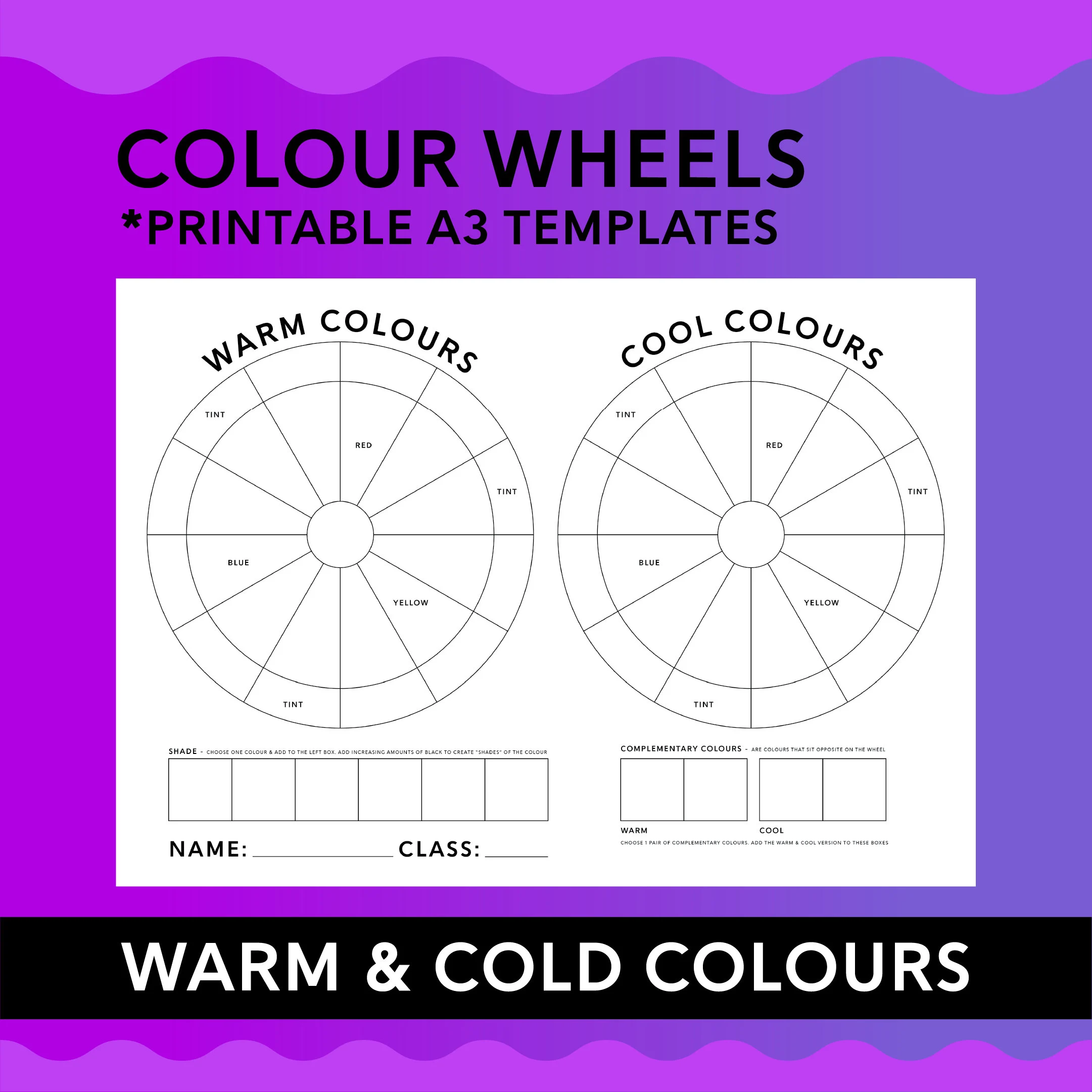 Colorful beach-themed worksheet introducing warm and cool colors for kindergarten students