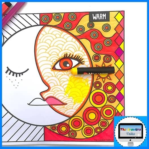 Colorful beach scene illustrating warm and cool colors for kindergarten students