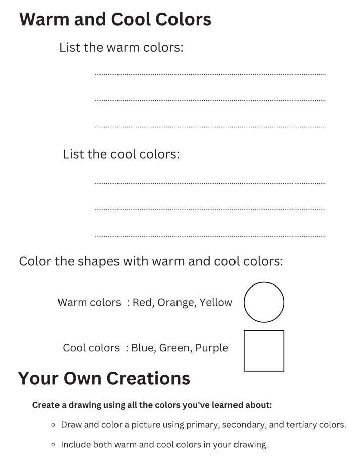 Kindergarten student coloring a beach scene to learn the difference between warm and cool colors