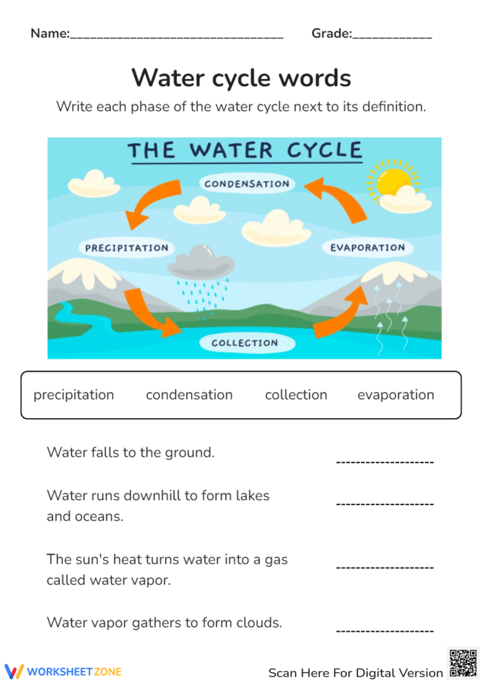 Fifth grade student completing a water cycle matching activity for science test preparation