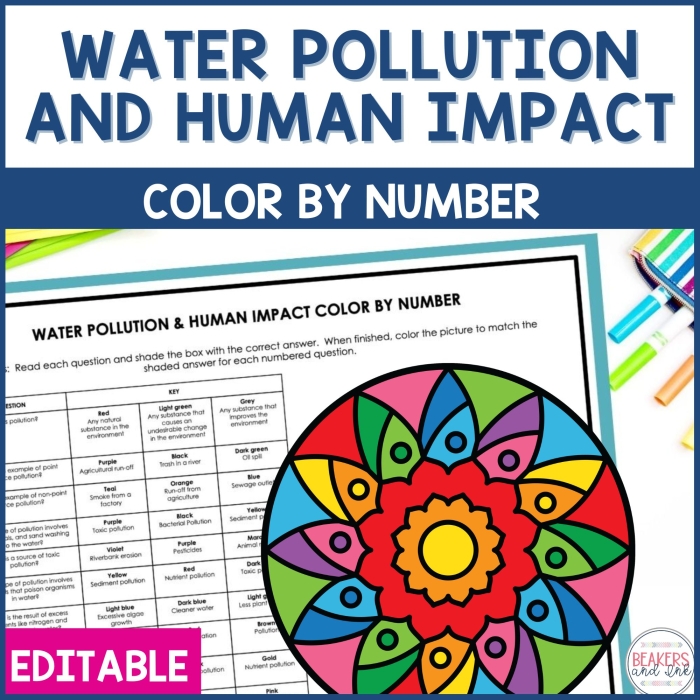 Sixth grade science worksheet covering water pollution and environmental case studies