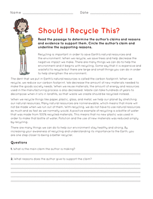 Seventh grade reading comprehension worksheet featuring biographical profiles of three indigenous water protectors