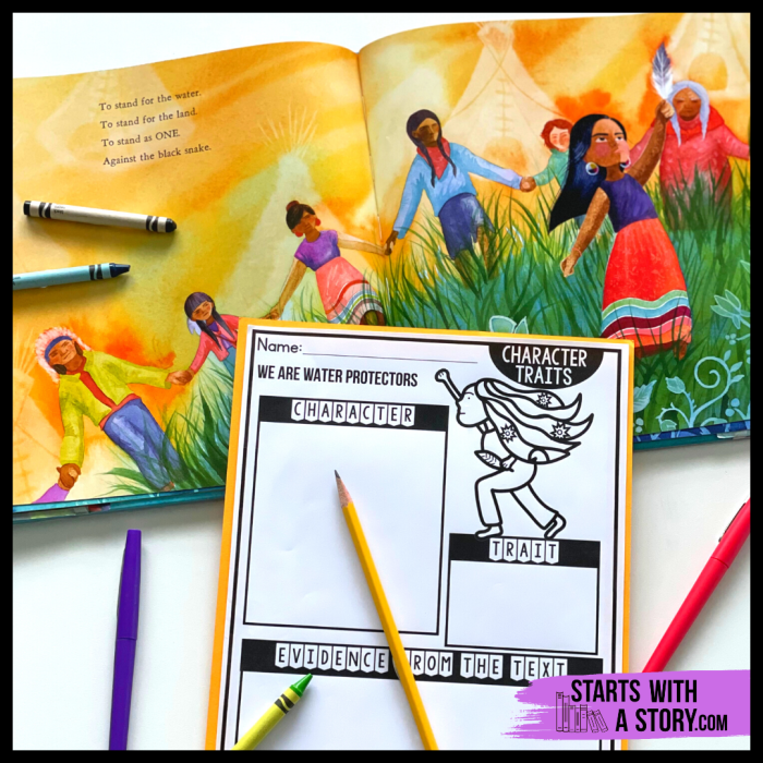 Seventh grade students reading about indigenous women water protectors in a comprehension worksheet activity