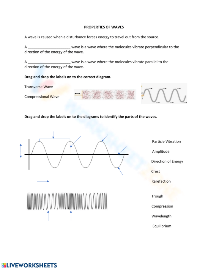 Sixth grade students analyzing wave amplitude and frequency relationships on a science worksheet about wave energy characteristics