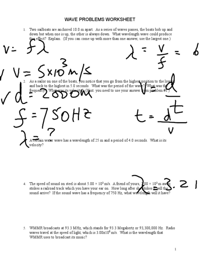 Sixth grade student working on a physics worksheet about the connection between wave energy amplitude and frequency