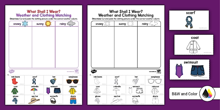 Weather wear matching activity for preschoolers worksheet 23 Pre-K weather wear matching worksheet for learning fractions