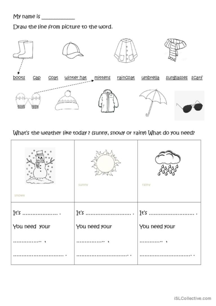 Weather Wear Matching Worksheet 8 for Early Childhood Education Pre-K weather wear matching worksheet for learning about appropriate clothing for different seasons