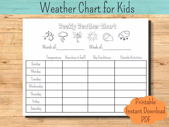 Colorful weather chart designed for kids to track daily weather patterns