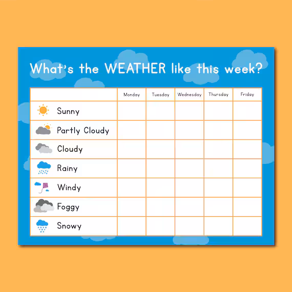 Pre-K student filling out a daily weather chart for kids worksheet