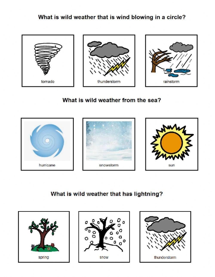 Writing worksheet for Third Grade Students engaged in the Answering Questions About Wild, Wild Weather worksheet, discussing weather facts. Illustration of a classroom scene where third graders analyze text-dependent questions on weather.