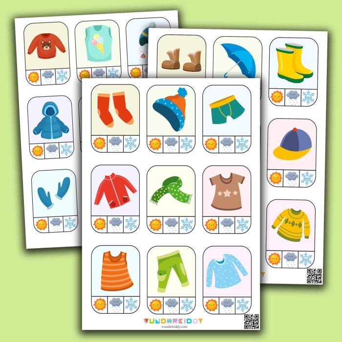Pre-K Weather Clothing Match Worksheet 10 Weather wear matching activity showing clothing items paired with seasonal conditions for preschool learners