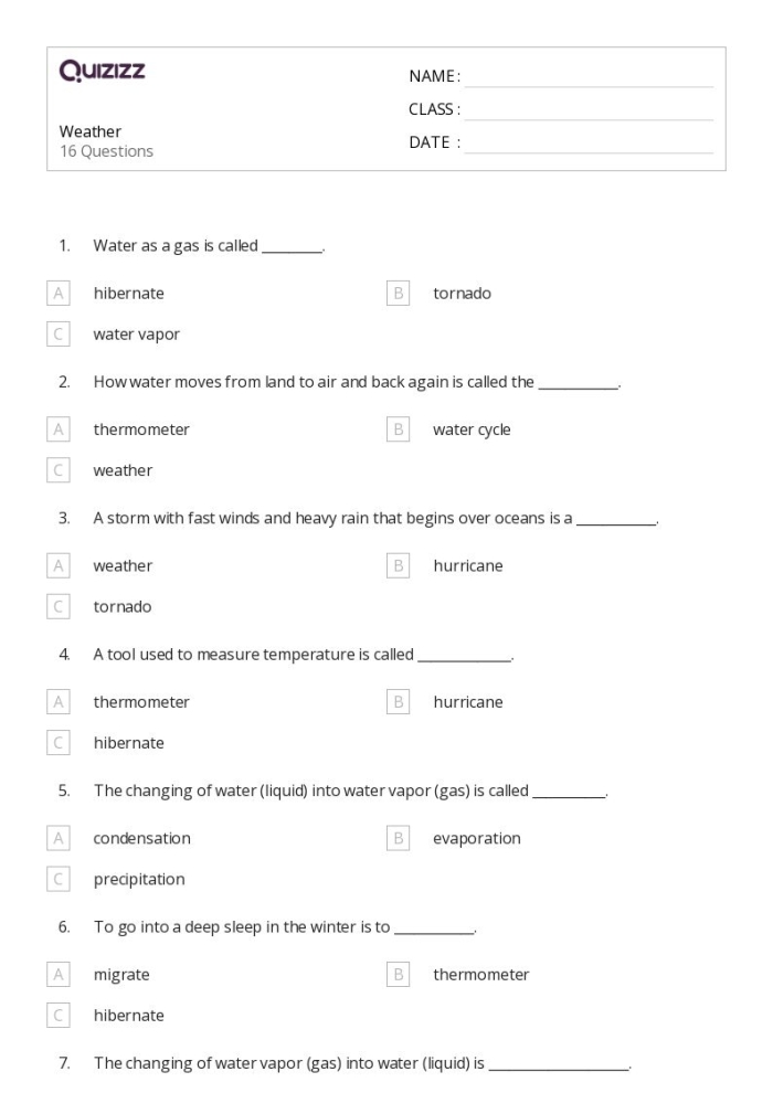 Third grade science worksheet for identifying weather supporting details