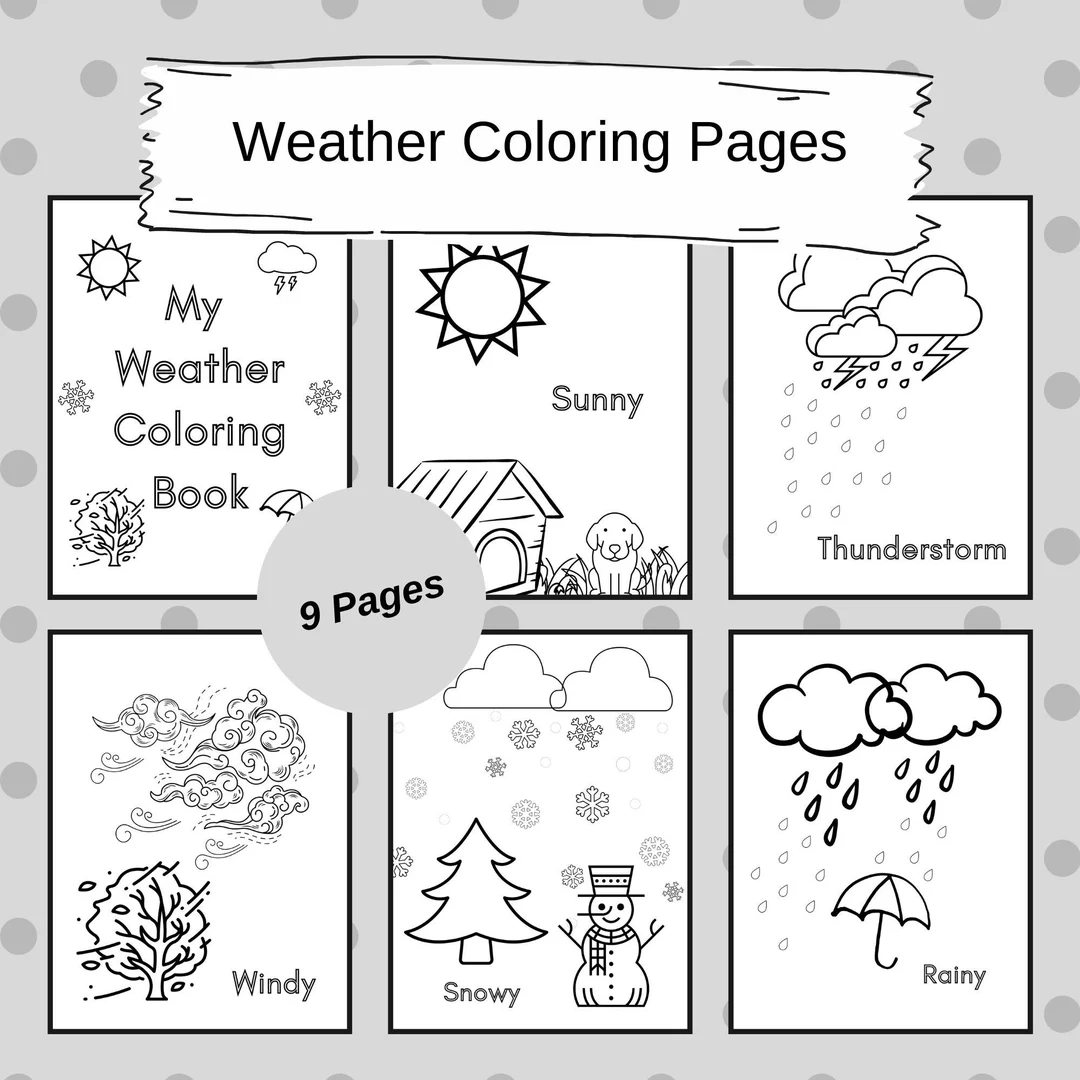Pre-K weather book worksheet featuring tracing and drawing activities for learning about rain and wind