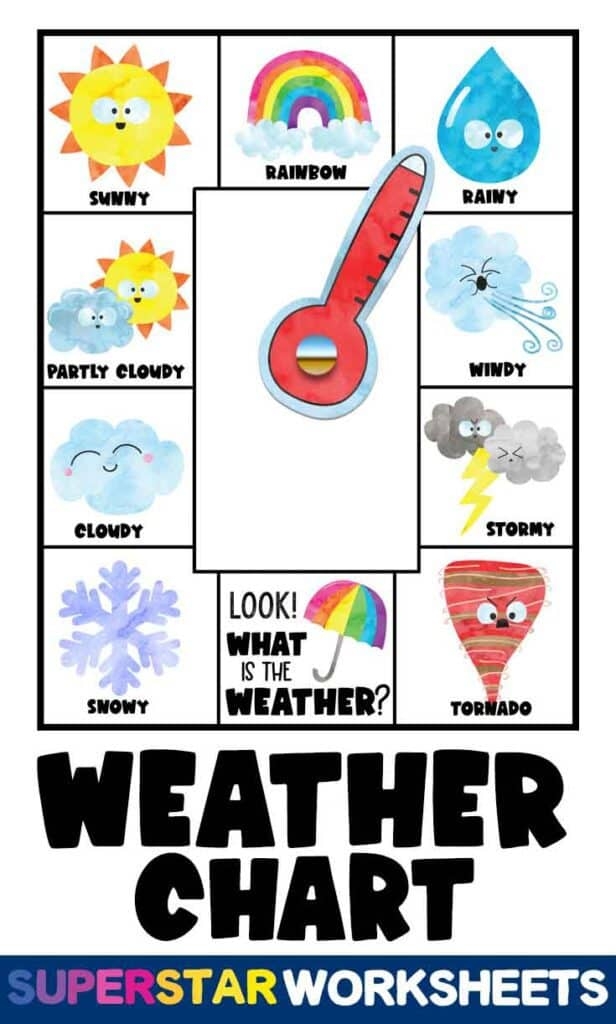 Pre-K student filling out a daily weather tracking chart with sunshine and clouds icons