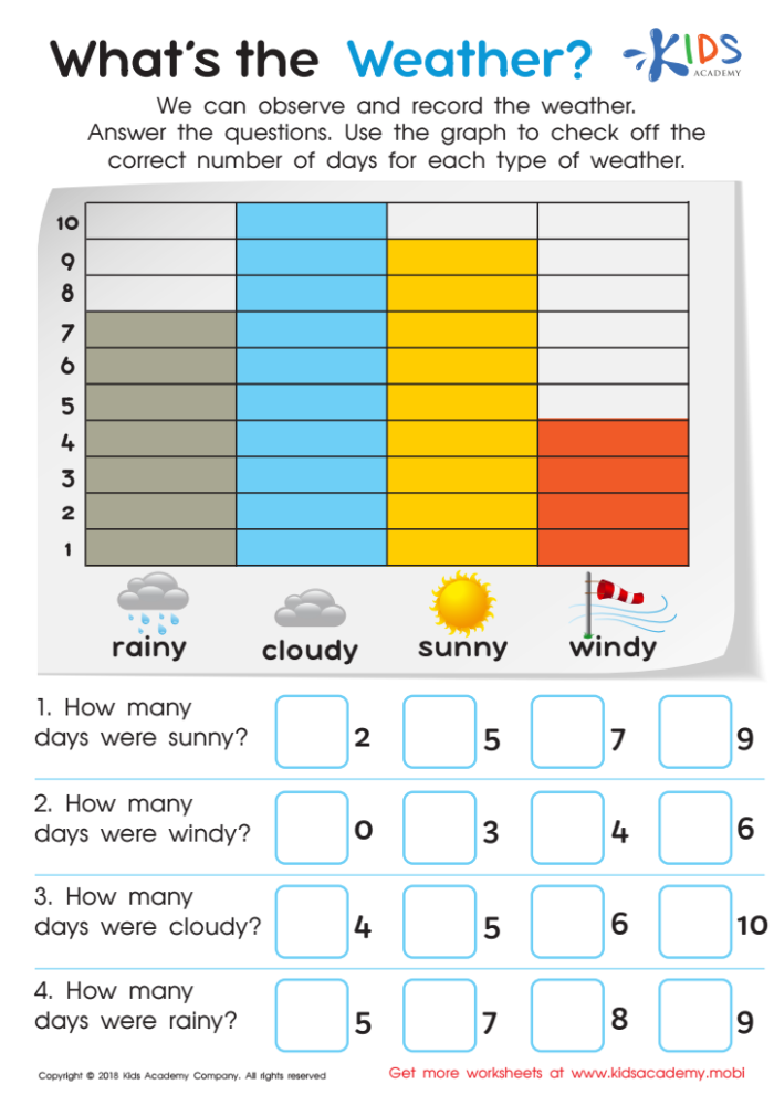 Weather Graph Worksheet 10 for First Grade Reading Practice First grade student filling out a colorful weather graph worksheet for science class