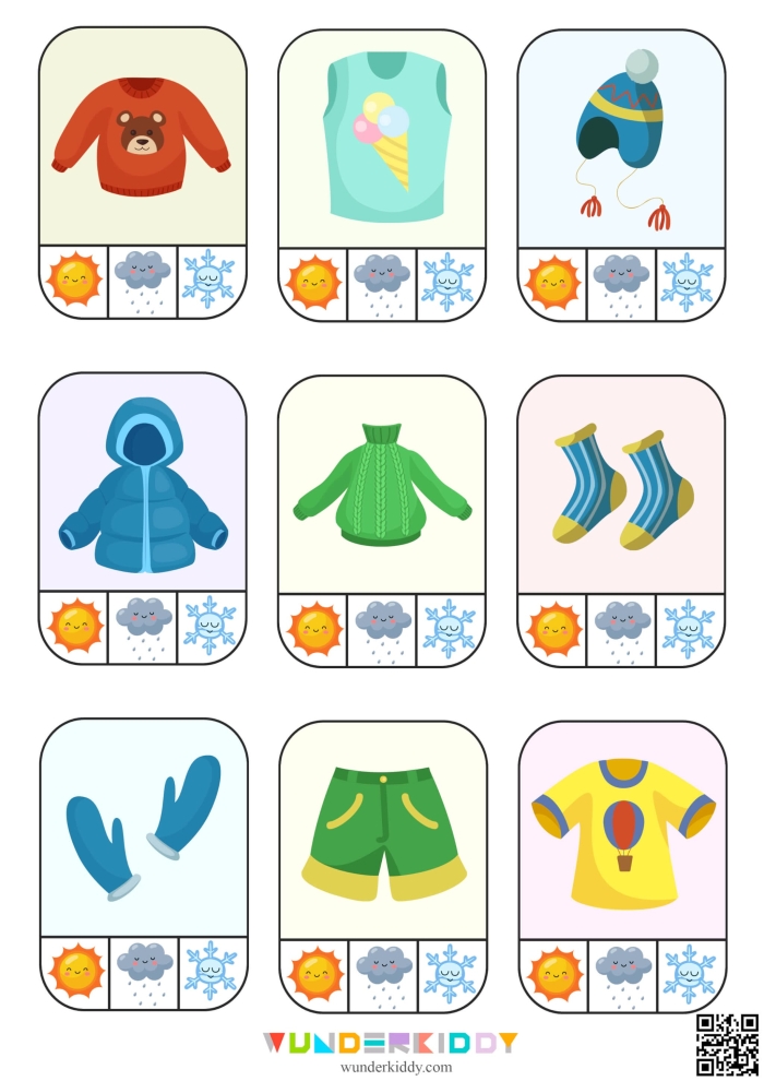 Weather Wear Matching Worksheet for Preschoolers Number 14 Pre-K worksheet with weather wear matching activity for learning fractions