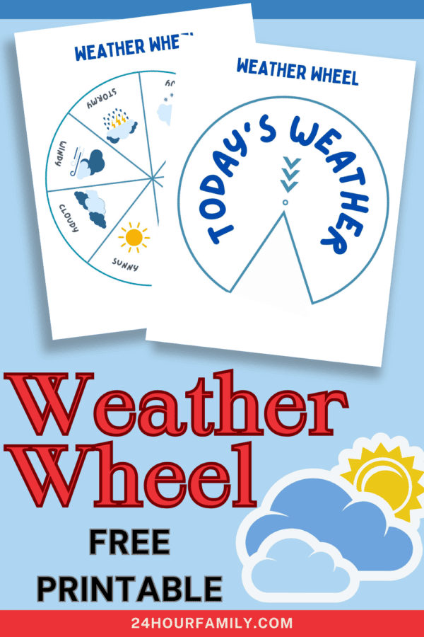 Interactive weather wheel activity tool for Pre-K students learning to recognize weather patterns A colorful weather wheel showing different weather conditions for preschool children to identify daily