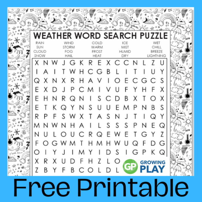 First grade students identifying weather terms in a fun word search puzzle