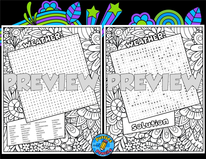 First grade student completing a weather word search puzzle worksheet