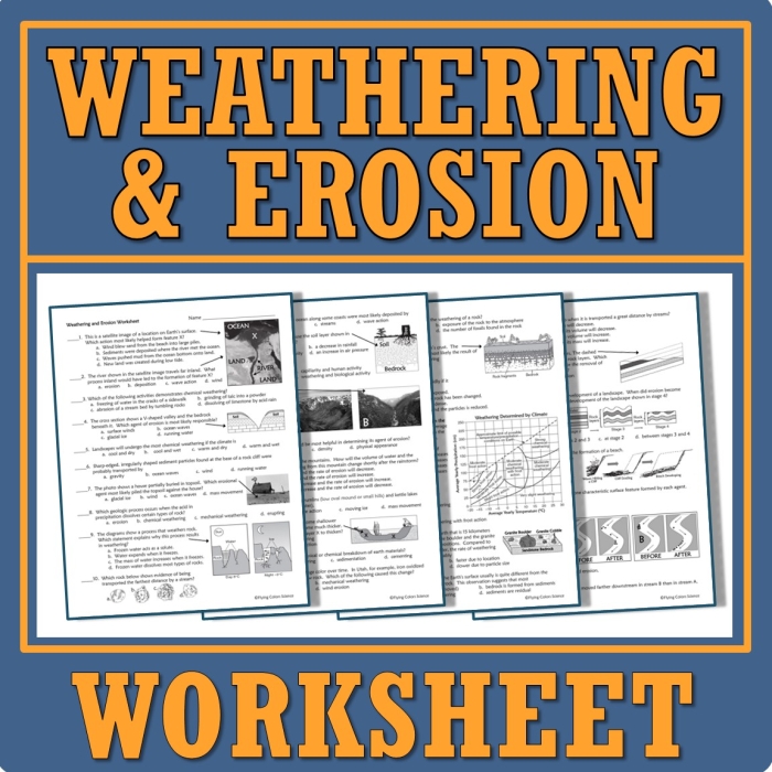Worksheet illustrating weathering and erosion concepts for second graders