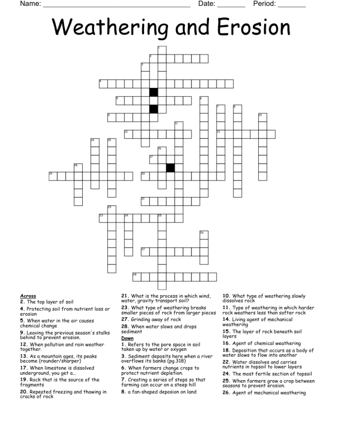 Second grade science worksheet about weathering and erosion concepts