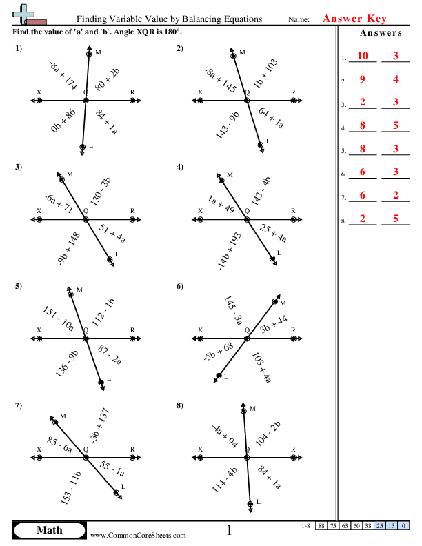 What's the Angle? worksheet exercise for students to practice angle calculations Worksheet for finding missing angles in geometry for fourth graders