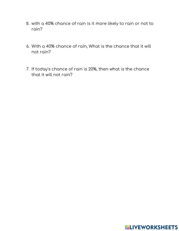 Math worksheet focusing on probability calculations for seventh graders in practical scenarios