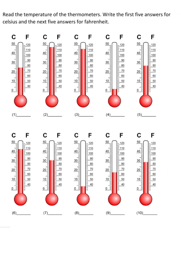 First Grade reading activity focused on understanding temperature measurements Children reading a thermometer to learn about temperature in the What's the Temperature? worksheet