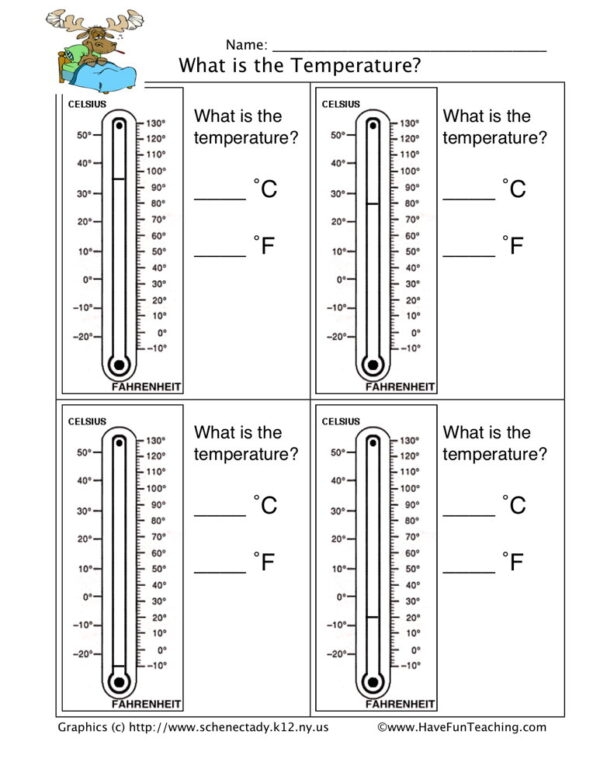 Reading worksheet for First Grade First graders reading a thermometer to determine the temperature in a fun worksheet. What's the Temperature? worksheet for practicing reading skills.