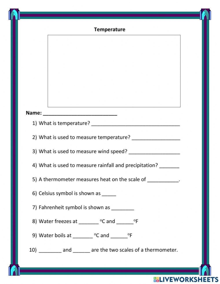 Colorful illustration of a thermometer for the temperature reading activity First graders learning to read thermometers on the What's the Temperature? worksheet