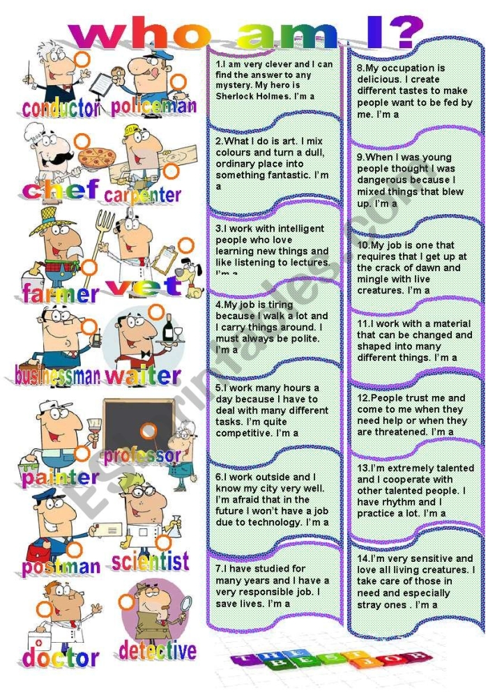 Visual guide for the Who Am I? worksheet focused on numbers and counting for Pre-K Worksheet for matching workers with their tasks in the Who Am I? activity