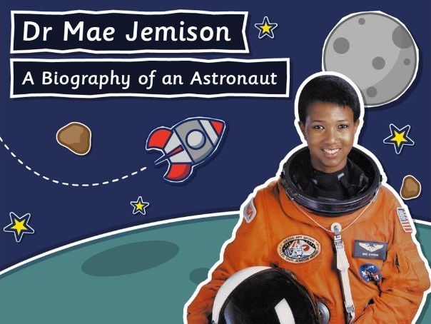 Worksheet featuring Dr. Mae Jemison's biography for second graders