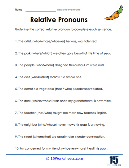 Worksheet focusing on the usage of who and whom for third graders