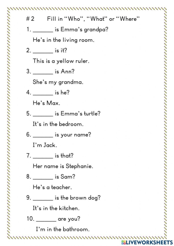 Graphic organizer for analyzing fiction texts in first grade fractions lessons Who, What, Where worksheet for first graders focusing on characters, settings, and events in a story