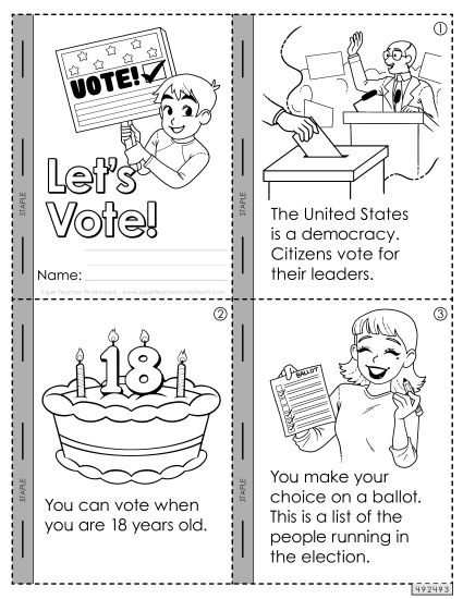 Fourth grade students learning about voting and American democracy through an interactive worksheet activity