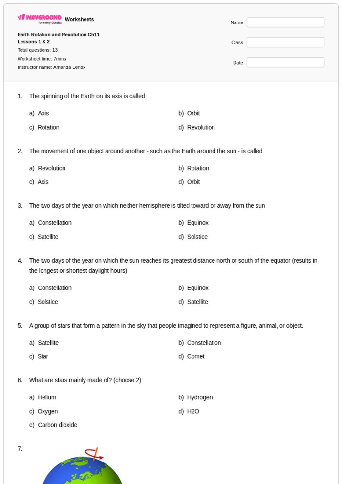 Educational worksheet illustrating the science behind why the Earth spins for third grade students