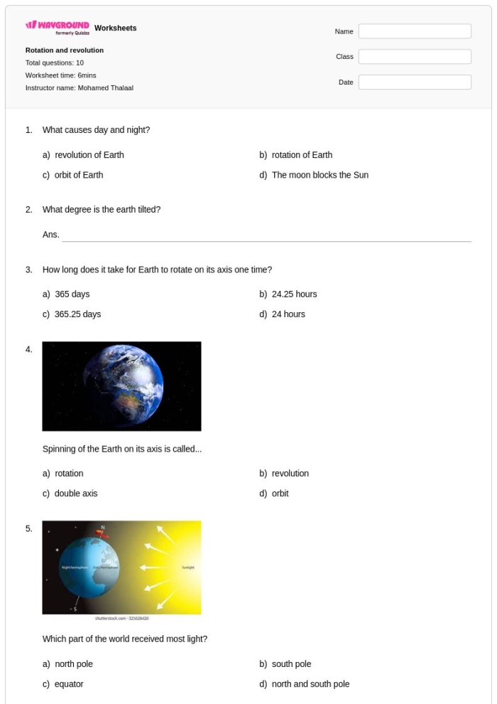 Third grade students learning about planetary rotation with the Why Does the Earth Spin worksheet