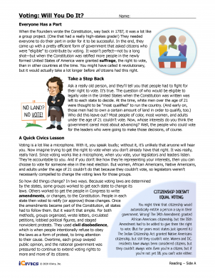 Fourth grade worksheet explaining the importance of voting in American democracy