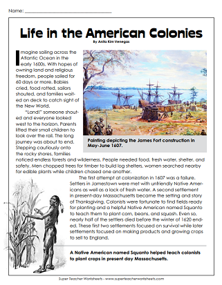 Worksheet on William Penn's influence on Colonial America for sixth graders