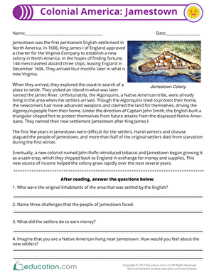 Worksheet on William Penn's influence on Colonial America for sixth graders